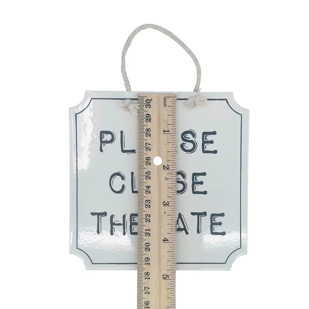 Farmhouse Close the Gate Hanging Sign Set of 2 White Metal 5x5 Cottagecore